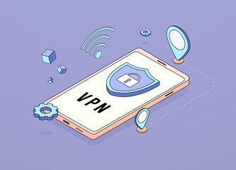 Wall Mural - vpn connection concept. virtual private network application. mobile security internet connection - v