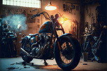 Custom Bobber Motorbike, Creative Digital Illustration Painting