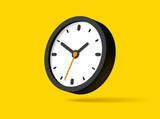 Fototapeta Sawanna - Clock icon in flat style, black 3d timer on yellow background. Business watch. Volume vector design element for you project