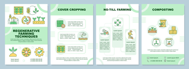 Regenerative farming techniques brochure template. Leaflet design with linear icons. Editable 4 vector layouts for presentation, annual reports. Arial-Black, Myriad Pro-Regular fonts used