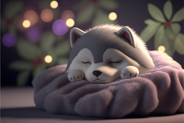 Wall Mural - puppy dog husky sleeping