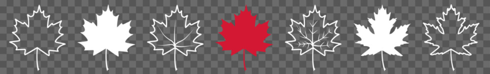 Wall Mural - maple leaf icon white red canada maple leaf set | maple leaves icon canadian vector illustration log