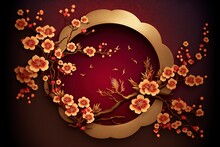 Chinese Lunar New Year Traditional Background Design, Red Plum Blossom And Golden Decoration The Background