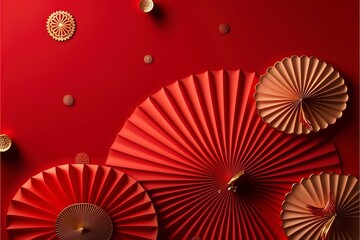 Wall Mural - Lunar New Year banner template, red background, AI art
