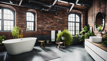 Sticker - Loft, Industrial style bathroom, Generative AI