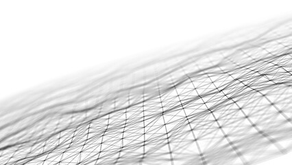Wall Mural - wave of particles on a white background. abstract interlaced lines and dots. digital connection of e