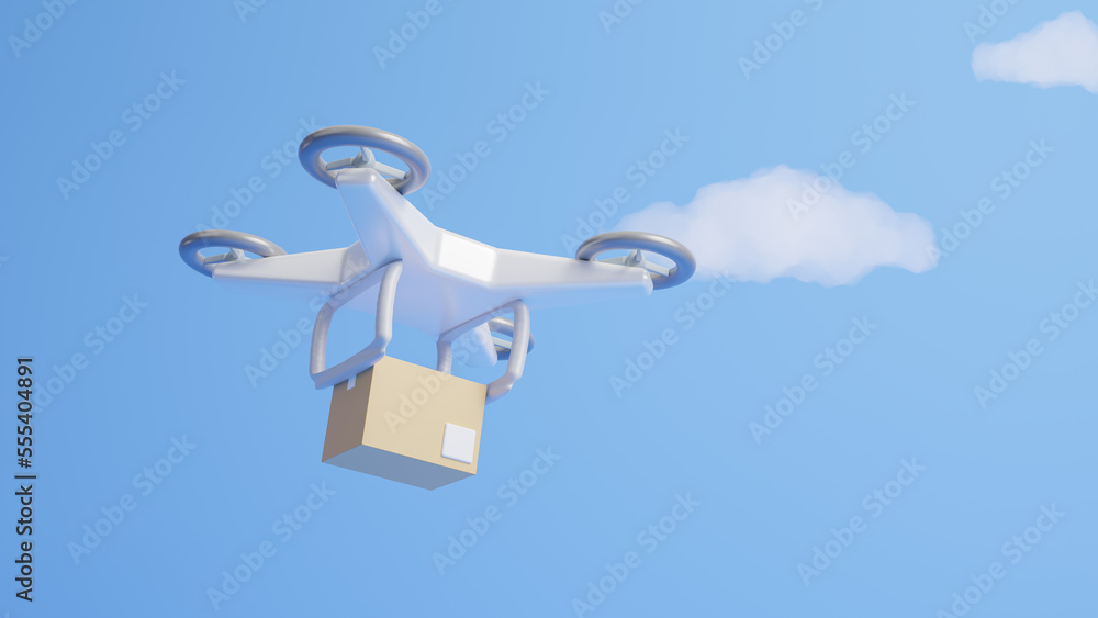 Drone delivering a package, flying delivery drone transferring parcel ...