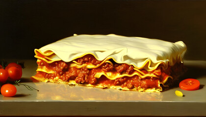 Wall Mural - A painting of delicious lasagna created with Generative AI