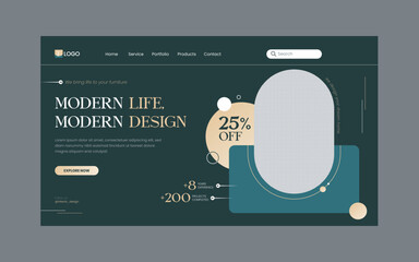 landing page, web banner template for modern home interior design concept