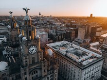 Royal Liver Building In Liverpool, England By Drone