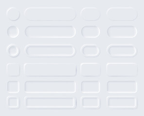 neumorphic buttons, editable set. simple trendy design elements ui components isolated on light back