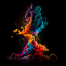 Abstract Multi Color Paint Explosion On Black Background. Paint Clouds On Black Background Illustration. Colorful Smoke Texture. Generative AI Colorfull Fume In Water Illustration.