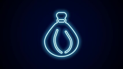 Poster - Glowing neon line Garbage bag icon isolated on black background. 4K Video motion graphic animation