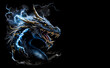 Thunder dragon head on a black background. Generative AI Illistration of ancient dragon on black background. Dragons background. Place for text.