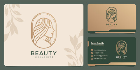 Wall Mural - Beauty hair woman luxury monoline logo design and business card