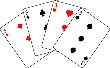 Cards of different suits. Vector illustration of poker cards.