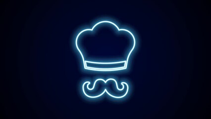 Poster - Glowing neon line Italian cook icon isolated on black background. 4K Video motion graphic animation