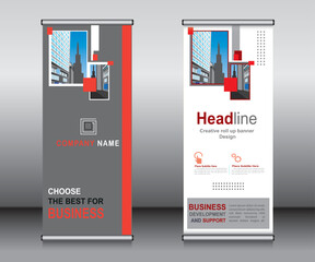 Wall Mural - Roll up banner template design,banner layout, advertisement, pull up, polygon background.