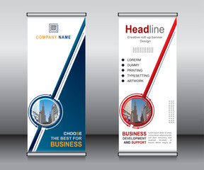 Wall Mural - Roll up banner template design,banner layout, advertisement, pull up, polygon background.
