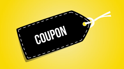 Poster - coupon or label with tag and ribbon on the yellow background