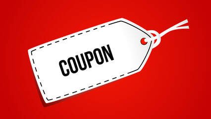 Poster - coupon or label with tag and ribbon on the red background