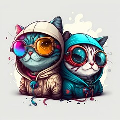 Cartoon Cat cool with Eye glasses.3D Cartoon colorful illustration Animal graphics,Vintage and Restro Style Design, Custom Print design for all types of surfaces.High Quality  and Clean Design Images.