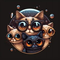 Cartoon Cat cool with Eye glasses.3D Cartoon colorful illustration Animal graphics,Vintage and Restro Style Design, Custom Print design for all types of surfaces.High Quality  and Clean Design Images.