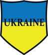 Shield with the colors of the Ukrainian flag with the inscription UKRAINE