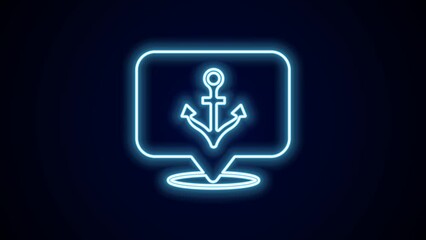 Poster - Glowing neon line Anchor icon isolated on black background. 4K Video motion graphic animation