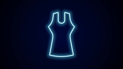 Poster - Glowing neon line Woman dress icon isolated on black background. Clothes sign. 4K Video motion graphic animation