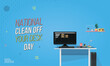 National clean off your desk day template. computer on modern work desk. modern design