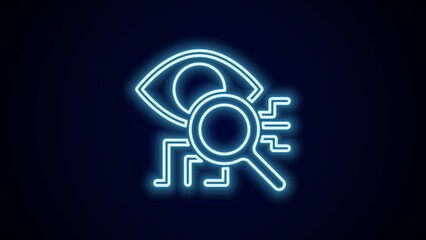 Canvas Print - Glowing neon line Eye scan icon isolated on black background. Retinal scan. Scanning eye. Security check symbol. Cyber eye sign. 4K Video motion graphic animation