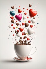 Wall Mural - a cup filled with lots of hearts floating out of it's side and in the air., generative ai