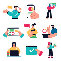 Wall Mural - business people concept set in flat design. man and woman making financial report, analyzing data an