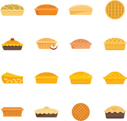 Poster - Apple pie icons set flat vector. Food dessert. American apple isolated