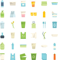 Poster - Biodegradable plastic icons set flat vector. Trash bag. Basket bin isolated