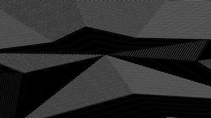 Wall Mural - Abstract Black and White Pattern with Stars. Polygonal Striped Texture. Geometric Psychedelic Background. Loop Seamless Stock Footage. 3D Graphic