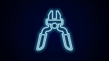 Poster - Glowing neon line Pliers tool icon isolated on black background. Pliers work industry mechanical plumbing tool. 4K Video motion graphic animation