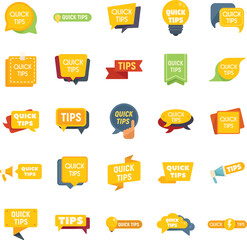 Sticker - Tips icons set flat vector. Help information. Quick advice isolated