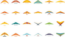 Hang Glider Icons Set Flat Vector. Sport Activity. Adrenaline Glider Isolated
