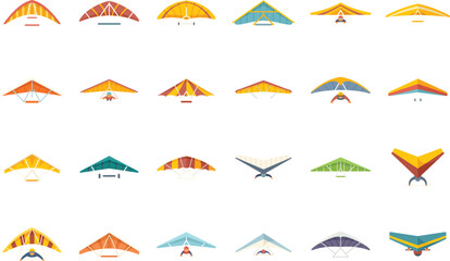 Sticker - Hang glider icons set flat vector. Sport activity. Adrenaline glider isolated