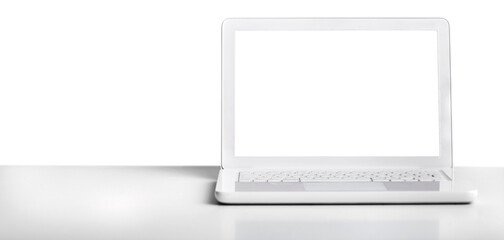 Office workplace with open modern laptop