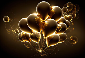 Wall Mural - glowing balloons and heart shape, illustration gold