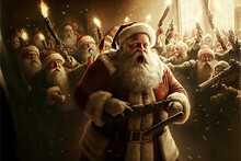 An Army Of Angry Santa Clauses With Torches, Ready To Fight, Epic, Cinematic, Generative AI