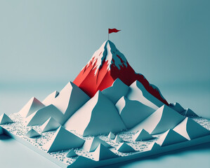 Sticker - Landscape with flag on the mountain. Success concept illustration
