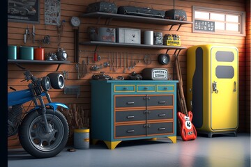 Professionally furnished garage with tools