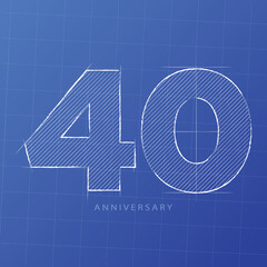 Handwriting, Celebrating, anniversary of number 40th year anniversary, birthday. Sketch on blueprints construction design for invitation card, backdrop, label, logo , advertising or stationary