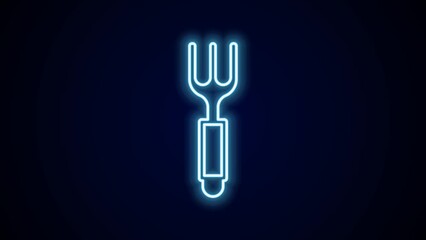 Poster - Glowing neon line Fork icon isolated on black background. Cutlery symbol. 4K Video motion graphic animation