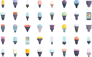 Poster - Smart lightbulb icons set flat vector. Brain think. Idea mind isolated