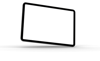 Black tablet computer with blank screen, isolated on white background